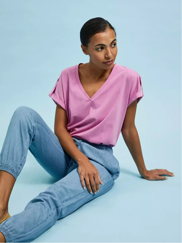 Moodo Růžové tričko s výstřihem do V Moodo