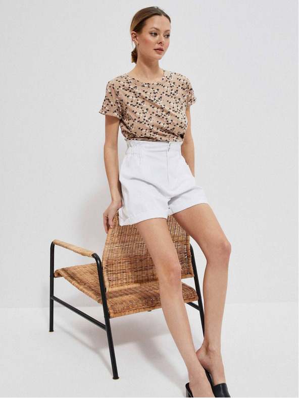 Moodo Béžové dámské vzorované tričko Moodo