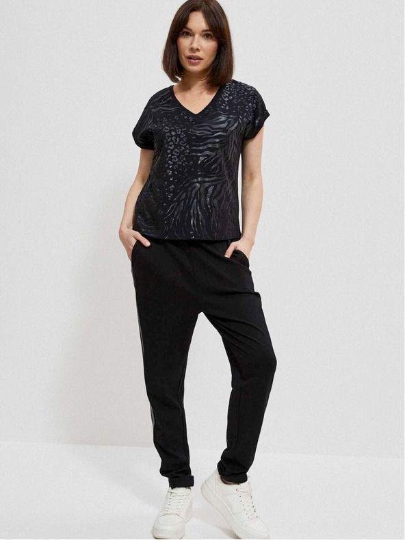 Moodo Černé dámské tričko s lesklým potiskem Moodo