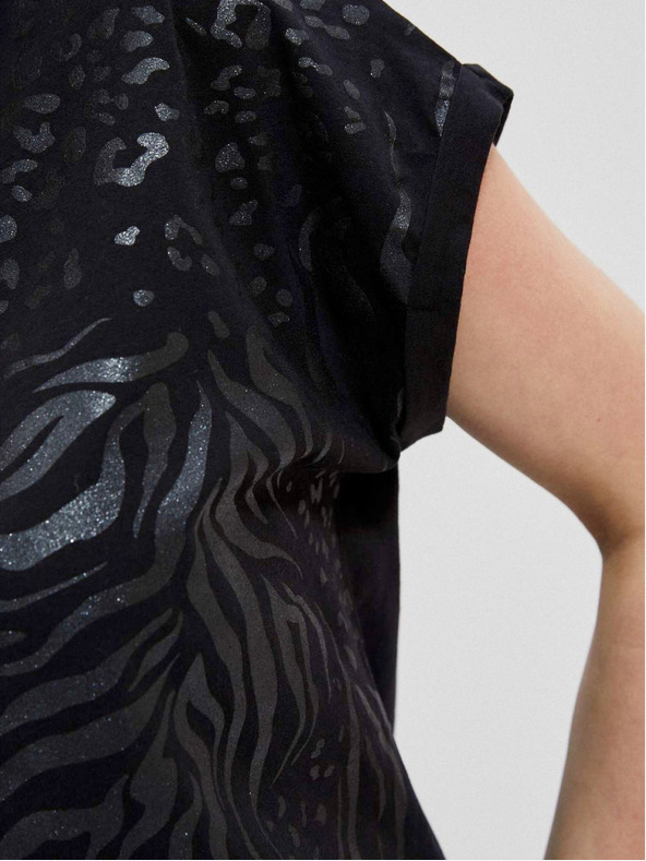 Moodo Černé dámské tričko s lesklým potiskem Moodo