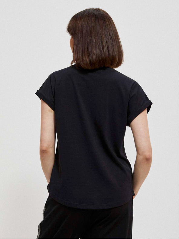 Moodo Černé dámské tričko s lesklým potiskem Moodo