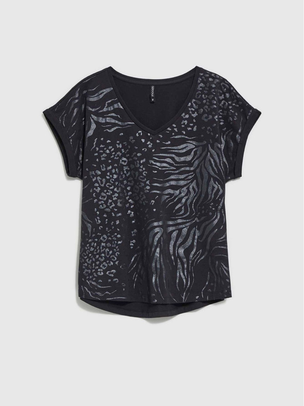 Moodo Černé dámské tričko s lesklým potiskem Moodo
