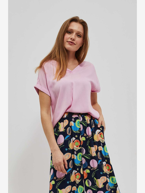 Moodo Růžové tričko s výstřihem do V Moodo