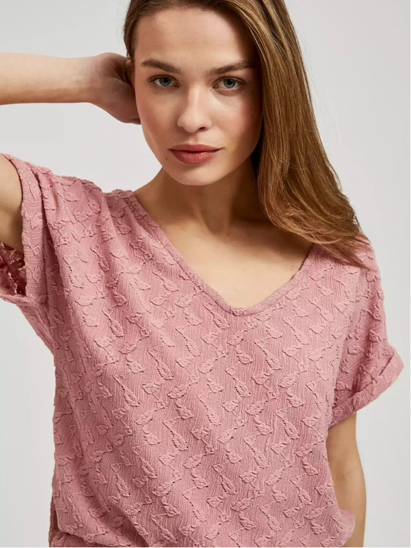 Moodo Růžové vzorované tričko s krátkým rukávem Moodo