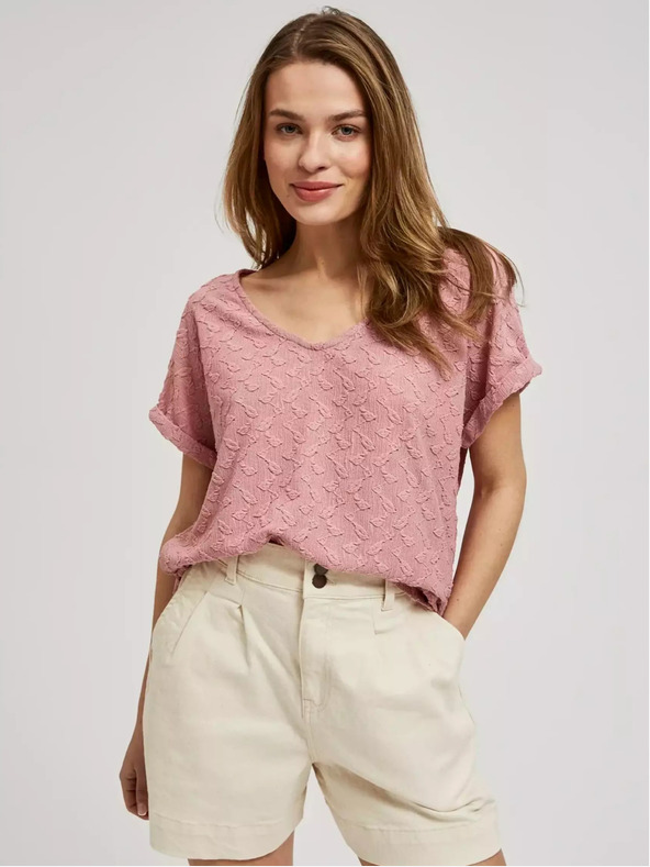 Moodo Růžové vzorované tričko s krátkým rukávem Moodo