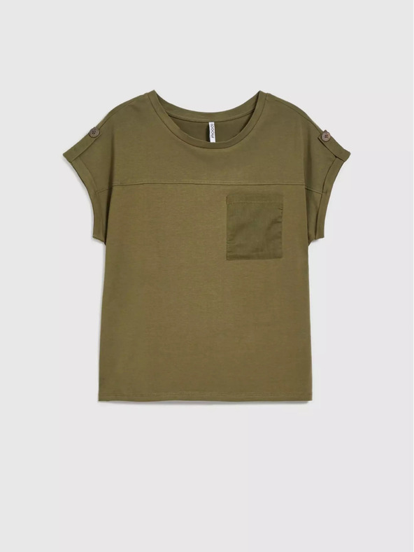 Moodo Zelené tričko s kapsou a krátkými rukávy Moodo