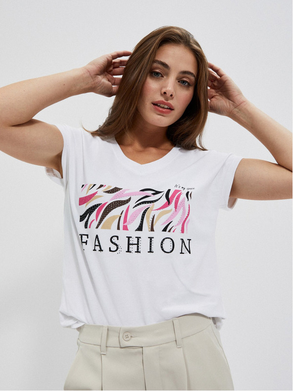 Moodo Bílé dámské tričko s potiskem Moodo