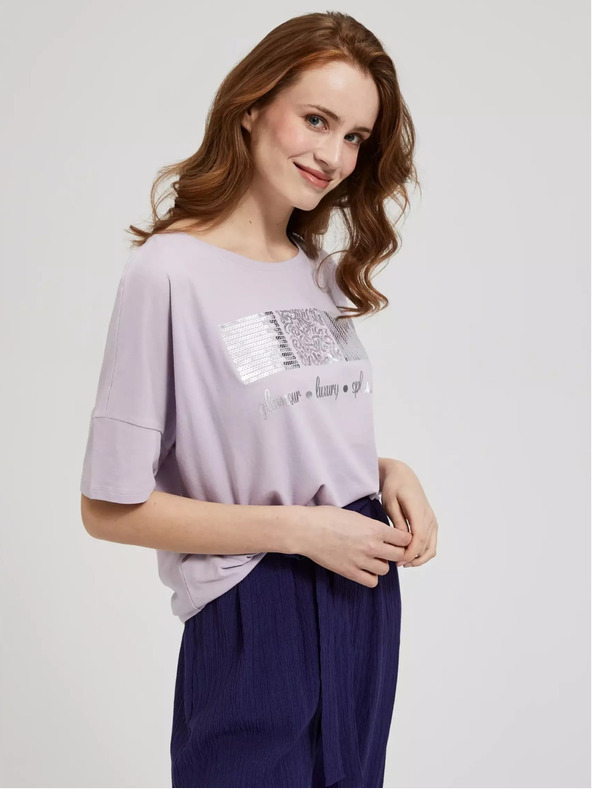 Moodo Světle fialové tričko s flitry Moodo
