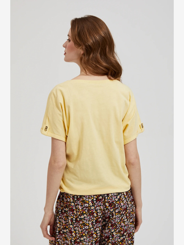 Moodo Žluté tričko s kapsou a ohrnutými rukávy Moodo