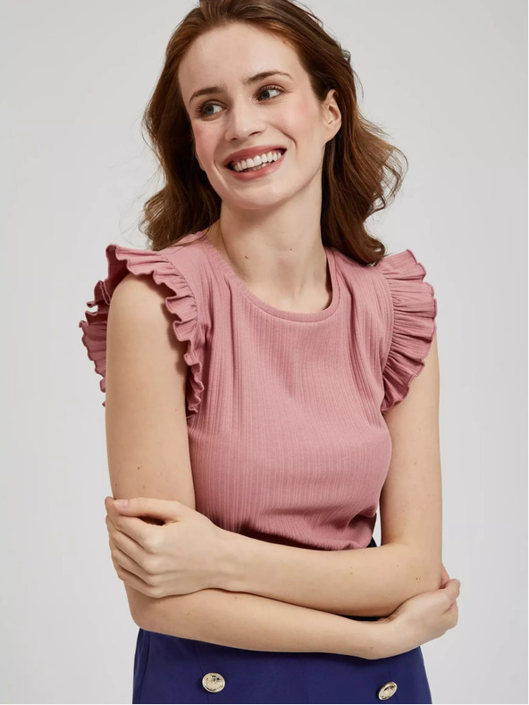 Moodo Starorůžové tričko s volánky na ramenou Moodo