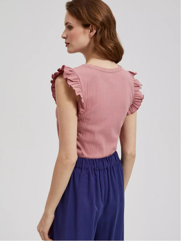 Moodo Starorůžové tričko s volánky na ramenou Moodo