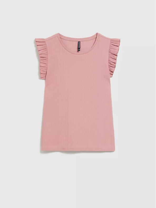 Moodo Starorůžové tričko s volánky na ramenou Moodo