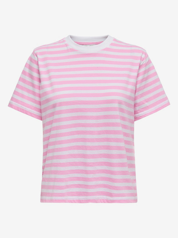 ONLY Bílo-růžové dámské pruhované tričko ONLY