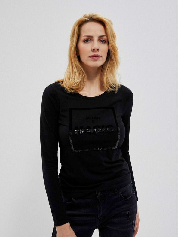 Moodo Černá dámská halenka s nápisem Moodo