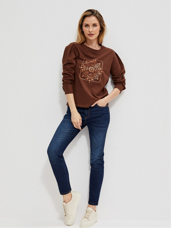 Moodo Long-sleeved blouse with a metallic print