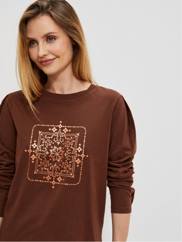 Moodo Long-sleeved blouse with a metallic print