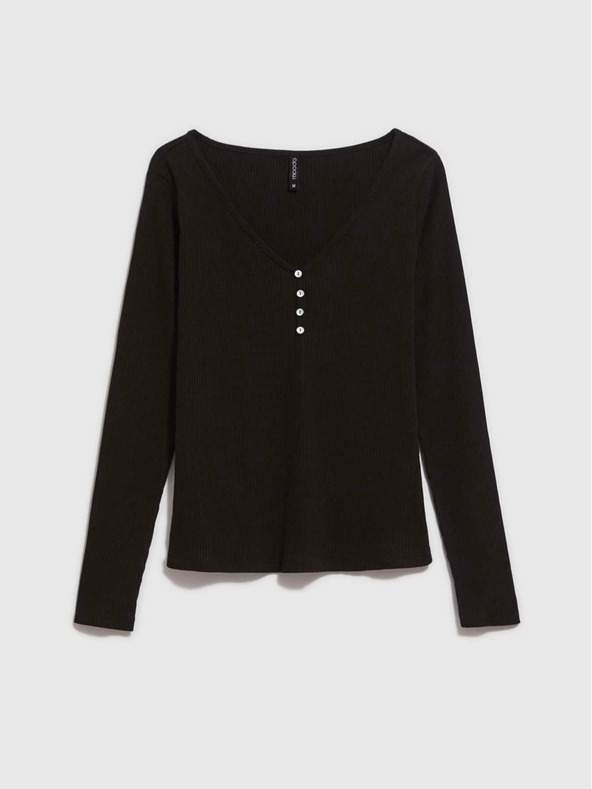 Moodo Černé dámské žebrované tričko s knoflíky Moodo