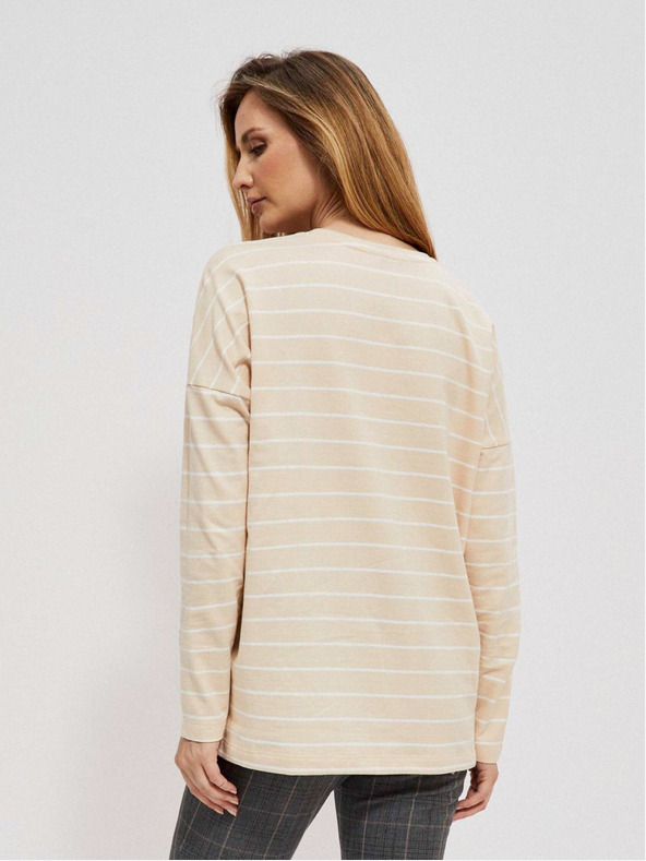 Moodo Bílo-béžové dámské pruhované tričko Moodo