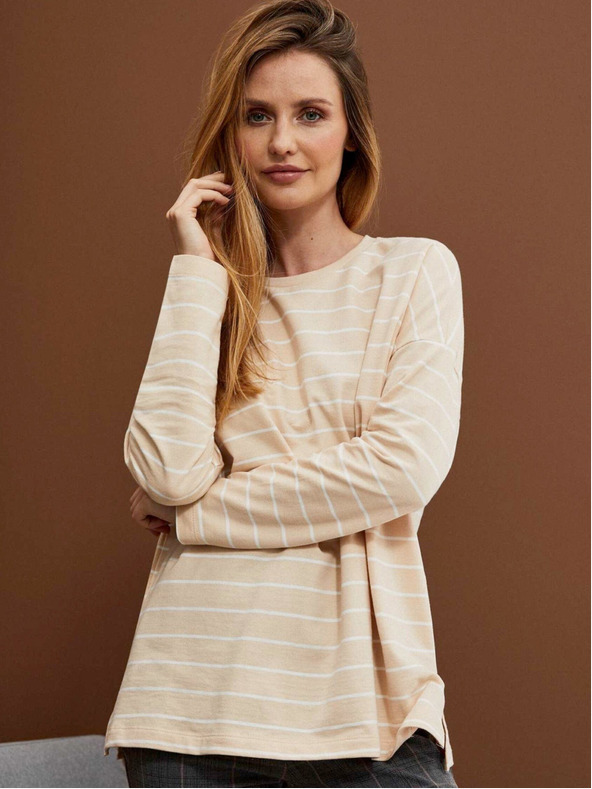 Moodo Bílo-béžové dámské pruhované tričko Moodo