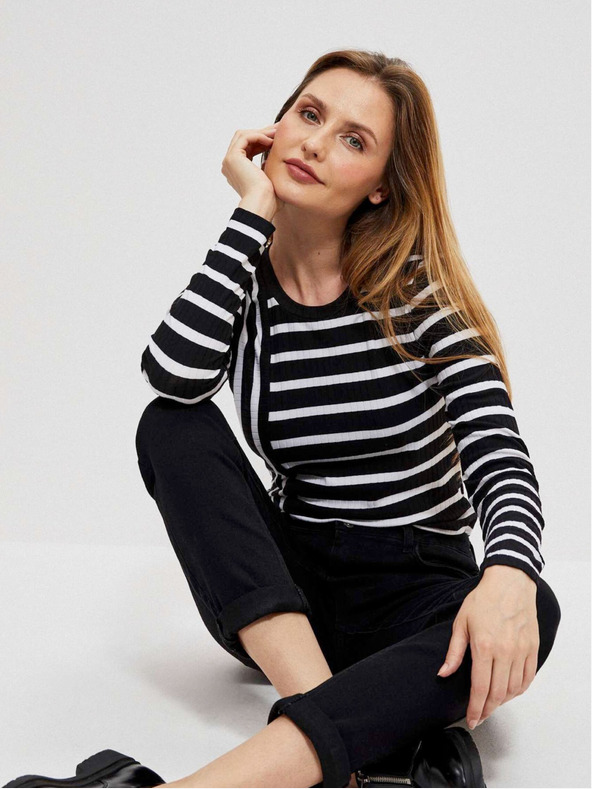 Moodo Bílo-černé dámské pruhované tričko Moodo
