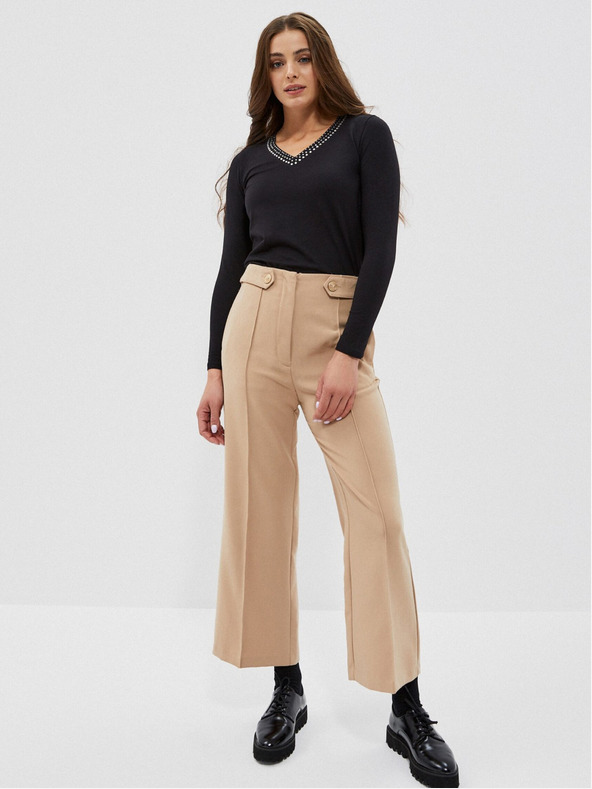 Moodo Černé dámské tričko s ozdobným výstřihem Moodo