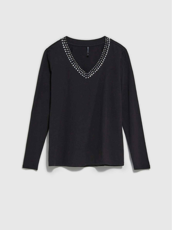 Moodo Černé dámské tričko s ozdobným výstřihem Moodo