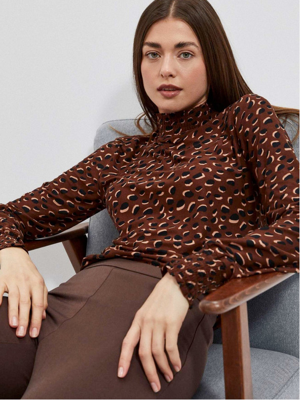 Moodo Hnědé dámské vzorované tričko Moodo