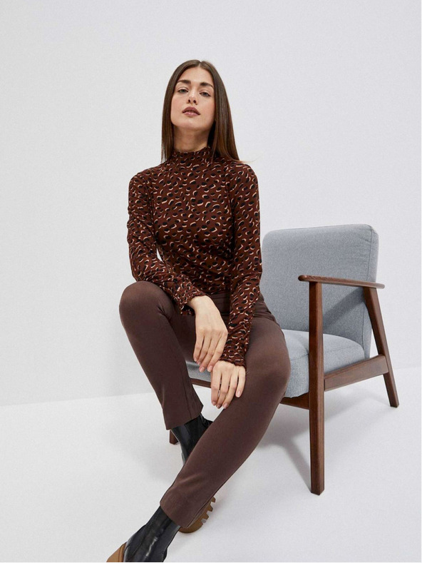 Moodo Hnědé dámské vzorované tričko Moodo