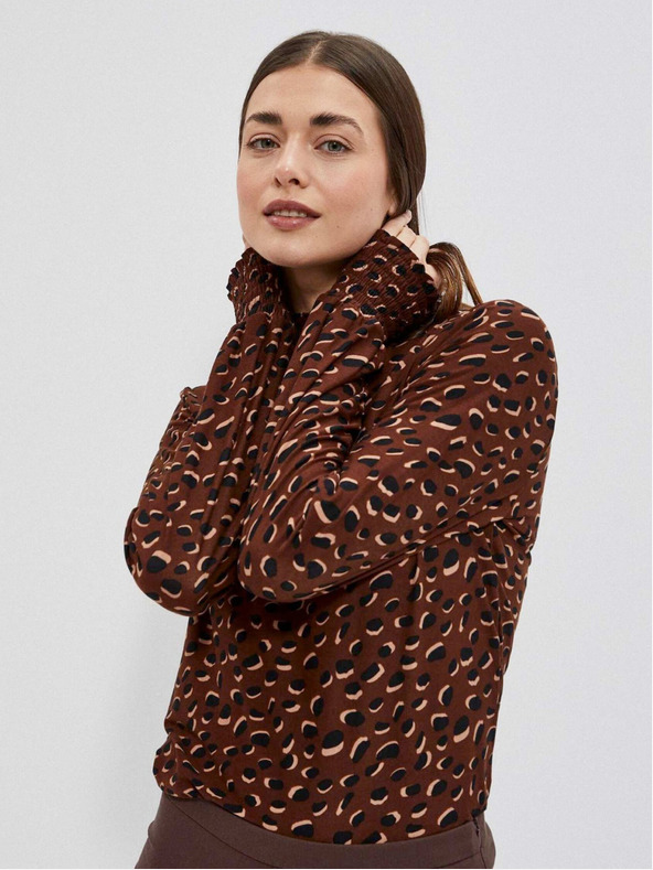 Moodo Hnědé dámské vzorované tričko Moodo