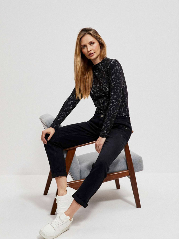 Moodo Černé dámské vzorované tričko Moodo