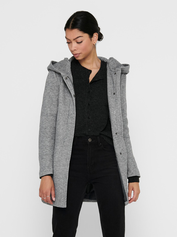 ONLY Světle šedý dámský žíhaný lehký kabát s kapucí ONLY Sedona