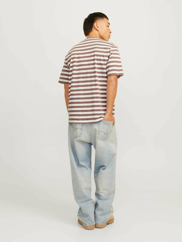 Jack & Jones Bílo-hnědé pánské pruhované tričko Jack & Jones