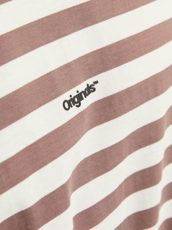 Jack & Jones Bílo-hnědé pánské pruhované tričko Jack & Jones