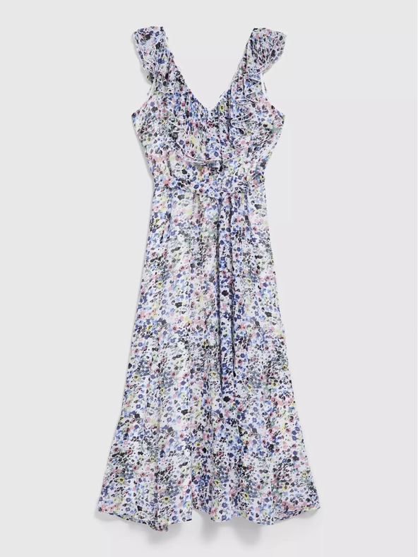 Moodo Modré květované šaty s volánem na výstřihu Moodo