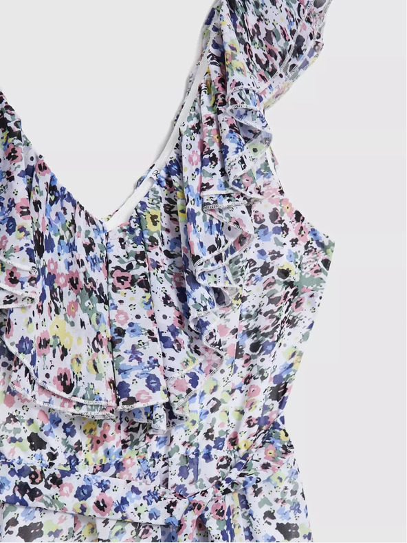 Moodo Modré květované šaty s volánem na výstřihu Moodo