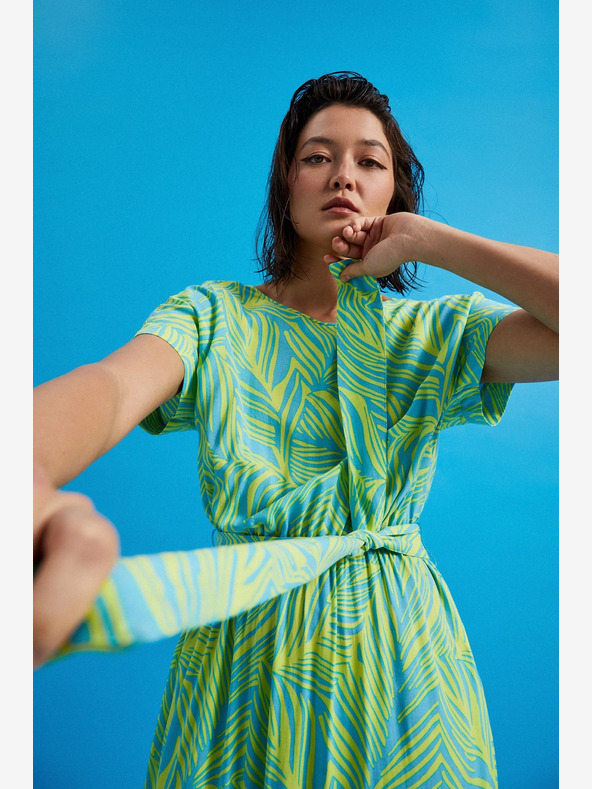 Moodo Tyrkysové šaty se zavazováním v pase Moodo