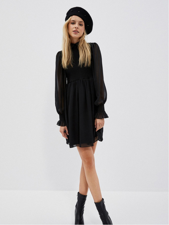 Moodo Černé dámské šaty s nabíranými rukávy Moodo