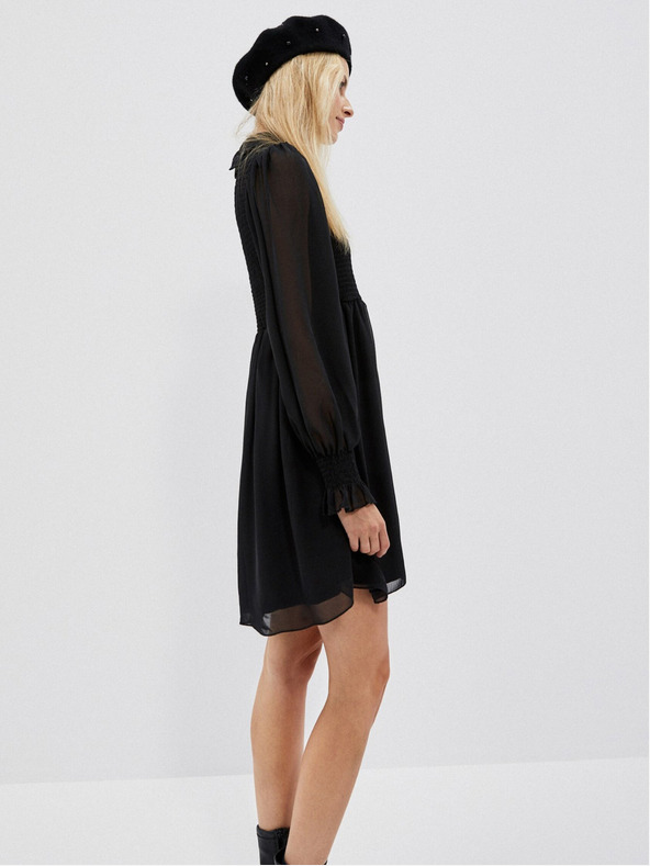 Moodo Černé dámské šaty s nabíranými rukávy Moodo