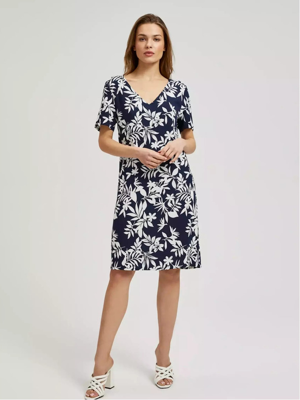 Moodo Tmavě modré šaty s květinovým vzorem Moodo