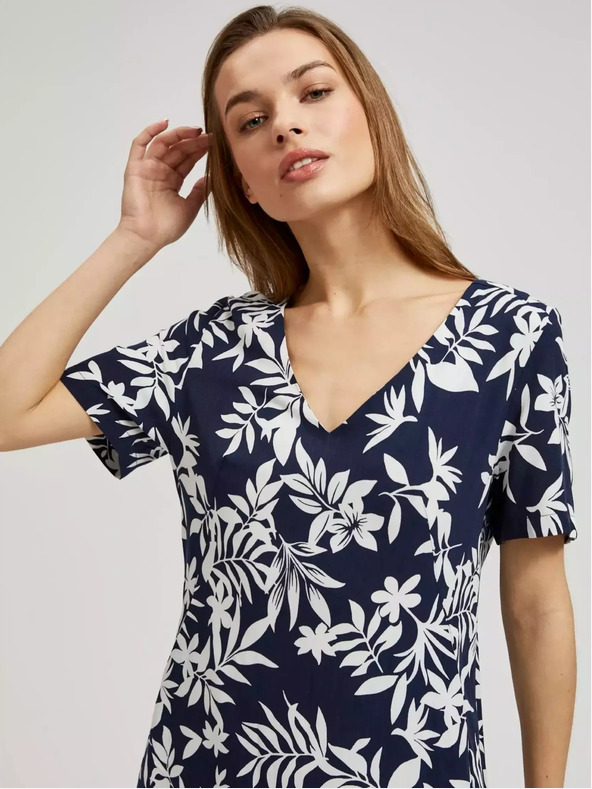 Moodo Tmavě modré šaty s květinovým vzorem Moodo