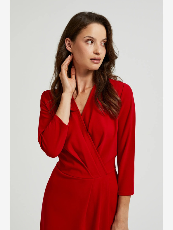 Moodo Červené midi šaty s volánky Moodo