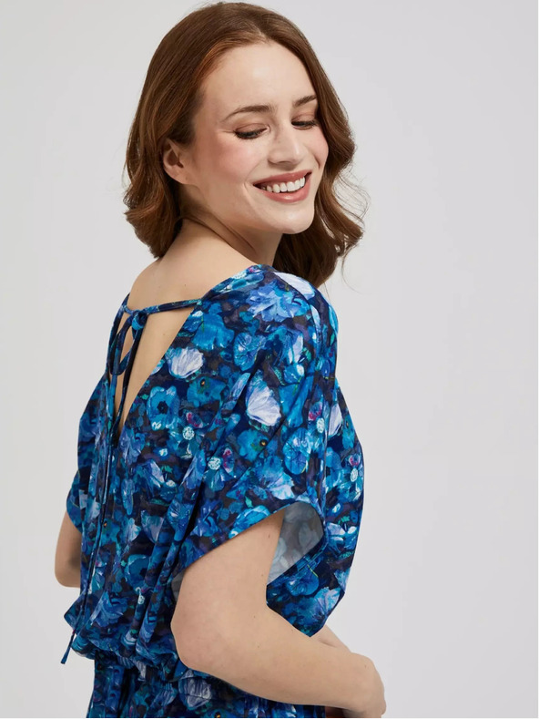 Moodo Modré maxi šaty s tropickým vzorem Moodo