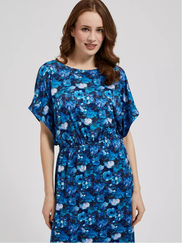 Moodo Modré maxi šaty s tropickým vzorem Moodo