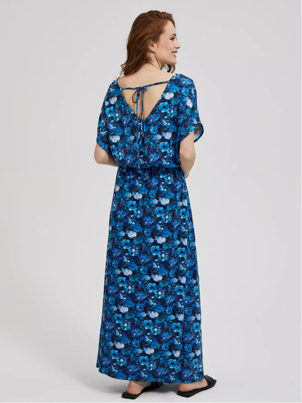 Moodo Modré maxi šaty s tropickým vzorem Moodo