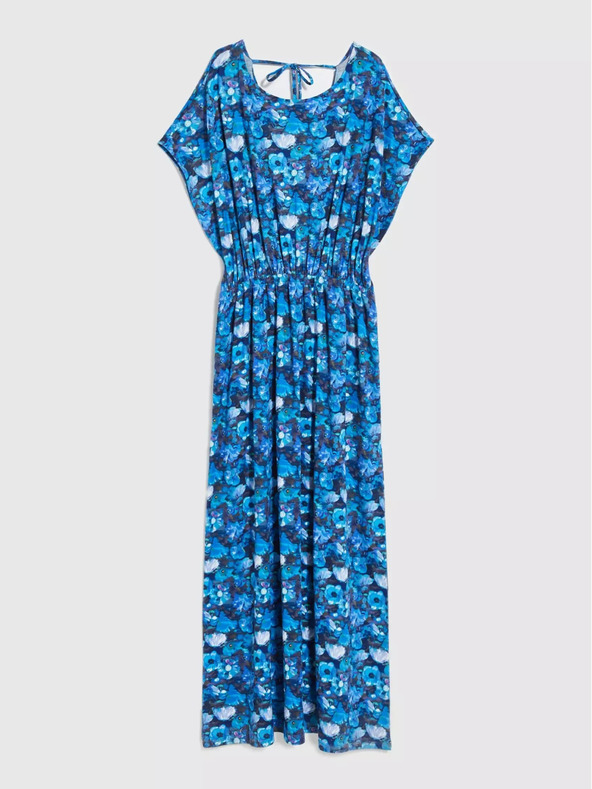 Moodo Modré maxi šaty s tropickým vzorem Moodo