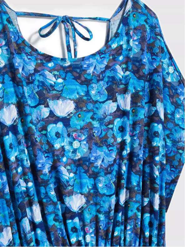 Moodo Modré maxi šaty s tropickým vzorem Moodo