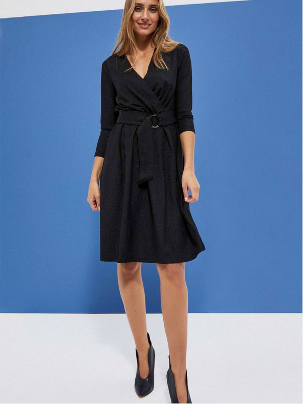 Moodo Černé dámské šaty s páskem Moodo