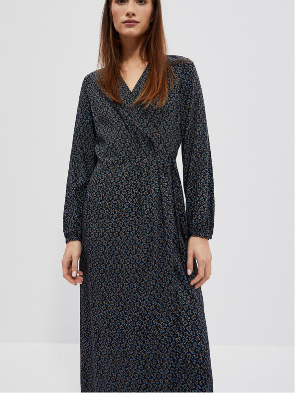 Moodo Černé dámské vzorované midi šaty Moodo