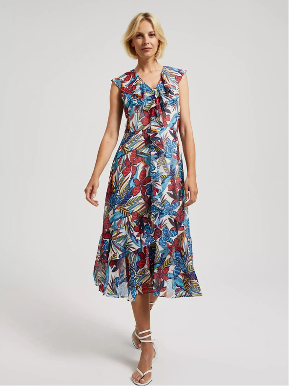 Moodo Červeno-modré květinové midi šaty Moodo