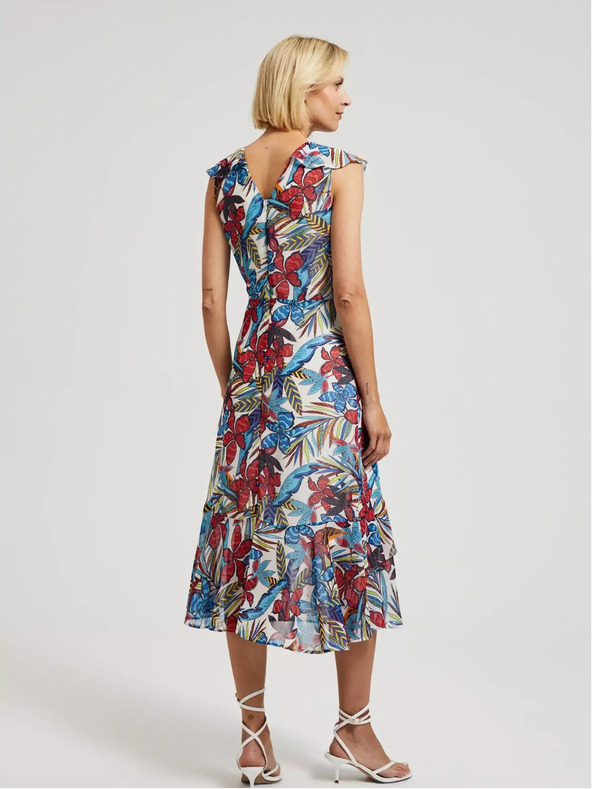 Moodo Červeno-modré květinové midi šaty Moodo